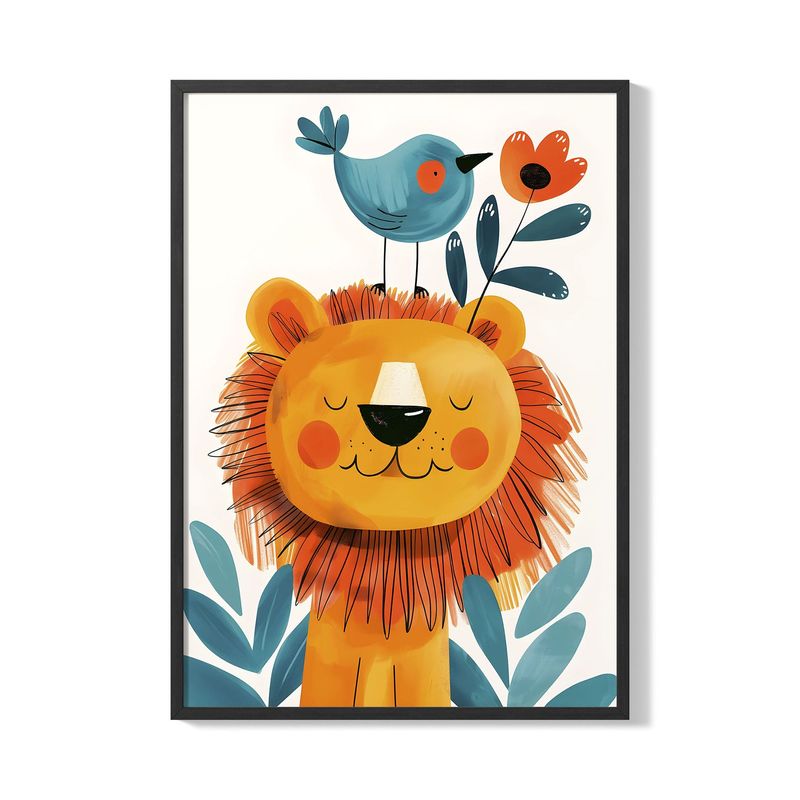 CREANGO - CUADRO POSTER LEON Y PAJARO 33X43