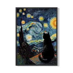 CREANGO - CUADRO POSTER GATO NOCHE ESTRELLADA 33X43
