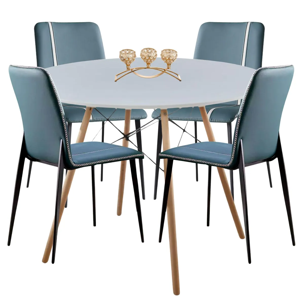 GENERICO - Silla de comedor Capitone Azul PACK X4 ecocuero acolchado pata fierro