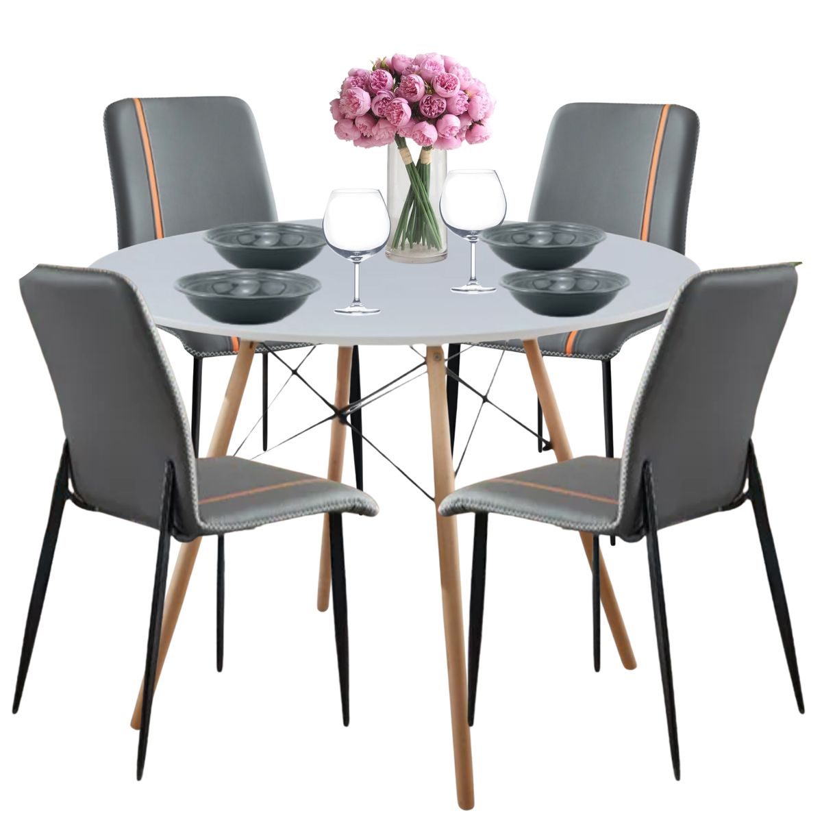 GENERICO - Silla de comedor Capitone Gris PACK X4 ecocuero acolchado pata  fierro