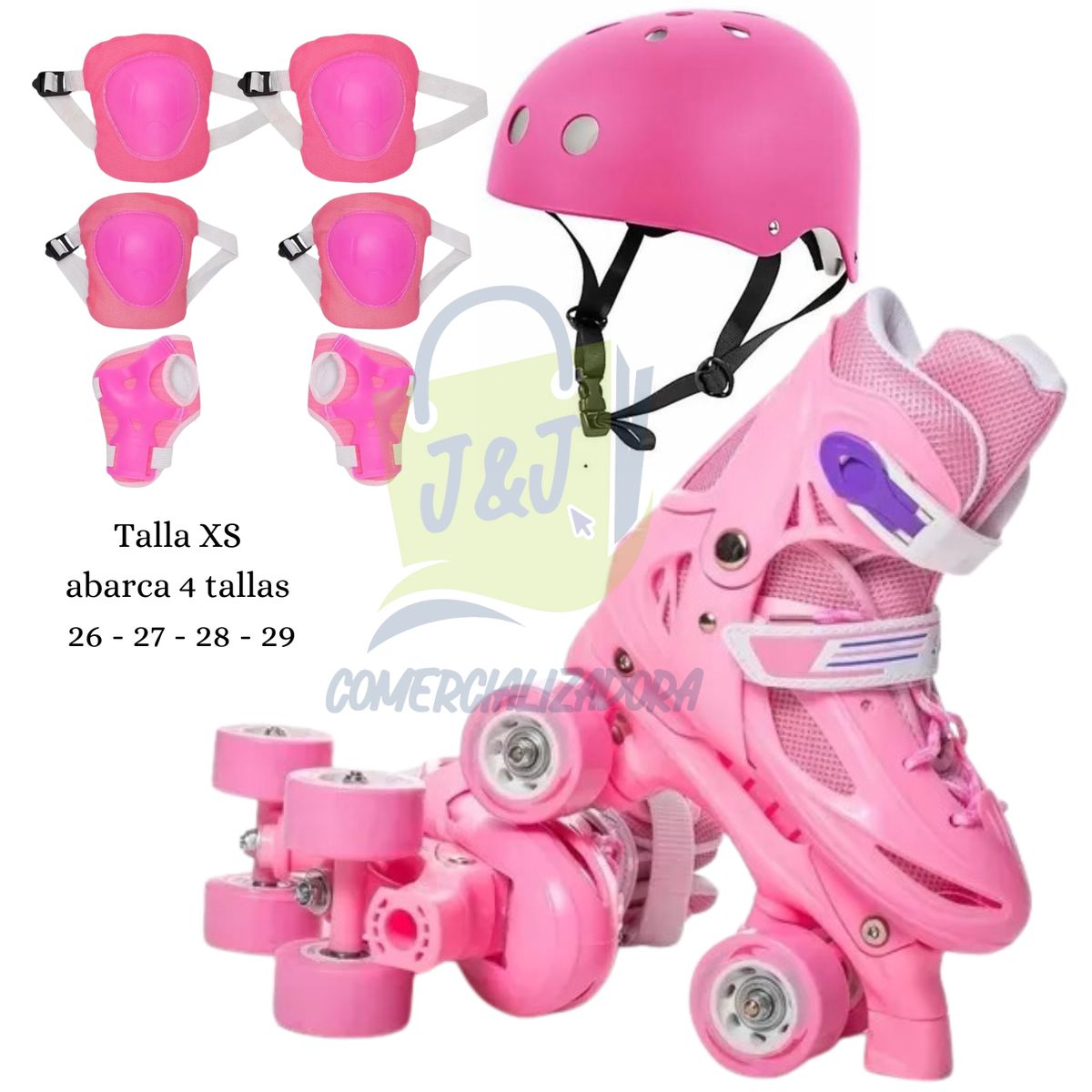 GENERICO - Patines 4 ruedas Niña Más Protectores Y Casco  XS 26 al 29