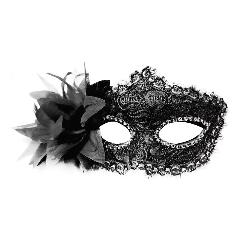 GENERICO - Antifaz Negro Con Encaje Y Flor Hermoso Diseño Fiestas