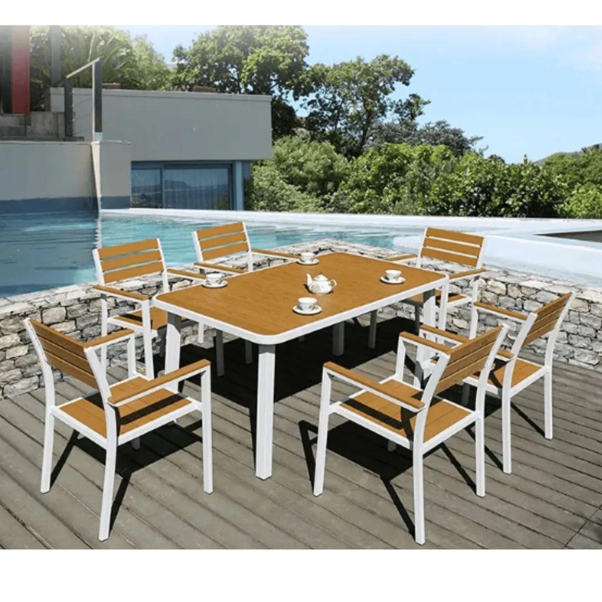 GENERICO - Juego De Comedor exteriores 160cm Terraza resiste agua y sol Marrón