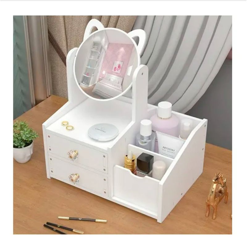 GENERICO - Organizador de Maquillaje Con Espejo Diseño Gato Armable