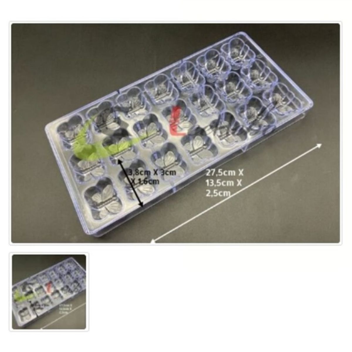 GENERICO - Molde Acrilico Para Chocolate 21 Divisiones Forma Mariposa