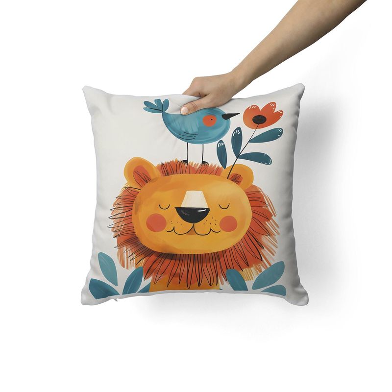 CREANGO - COJIN DECORATIVO LEON Y PAJARO BEBES
