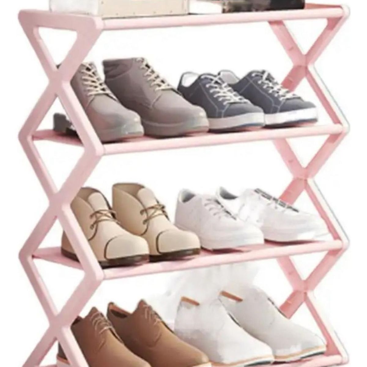 GENERICO - Zapatero Armable Tipo Z Organizador 4 Niveles Ordenador Rosa