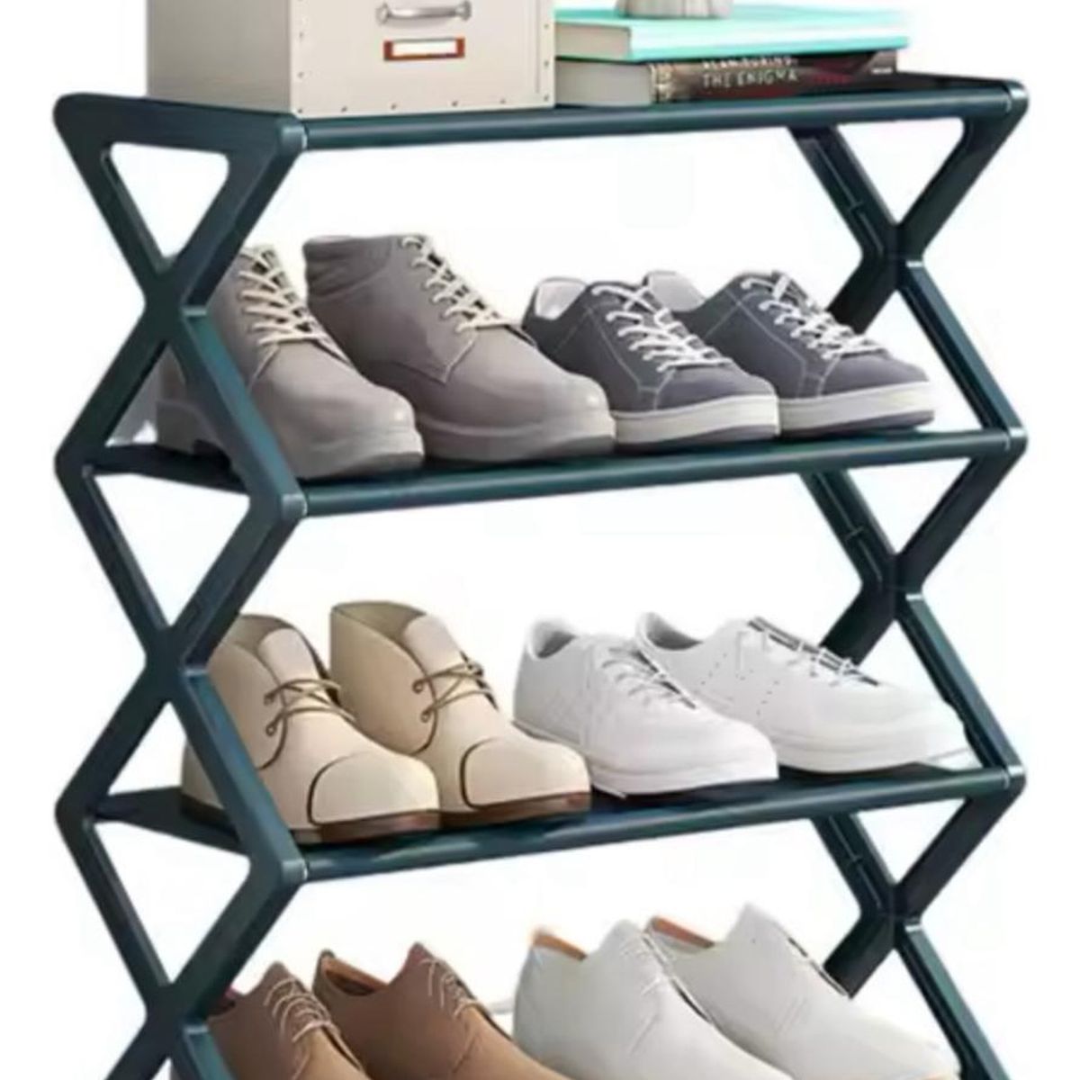 GENERICO - Zapatero Armable Tipo Z Organizador 4 Niveles Ordenador Verde