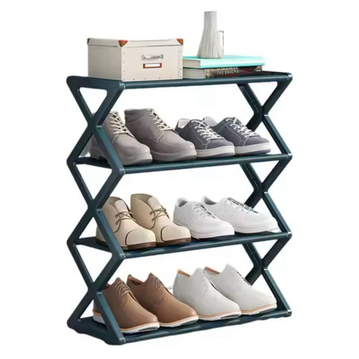 GENERICO - Zapatero Armable Tipo Z Organizador 4 Niveles Ordenador Verde