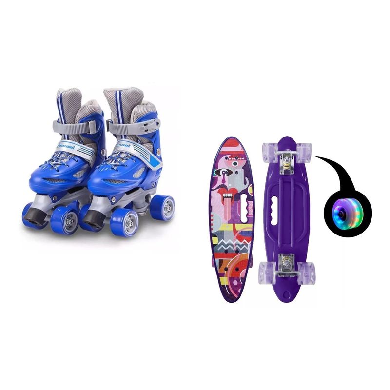 GENERICO - Pack Skate Colored Face + Patines 4 Ruedas De Niños XS