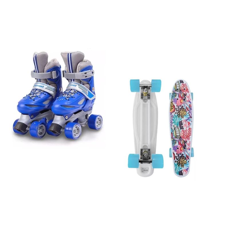 GENERICO - Pack Skate Penny Graffiti + Patines 4 Rueda Ajustable XS