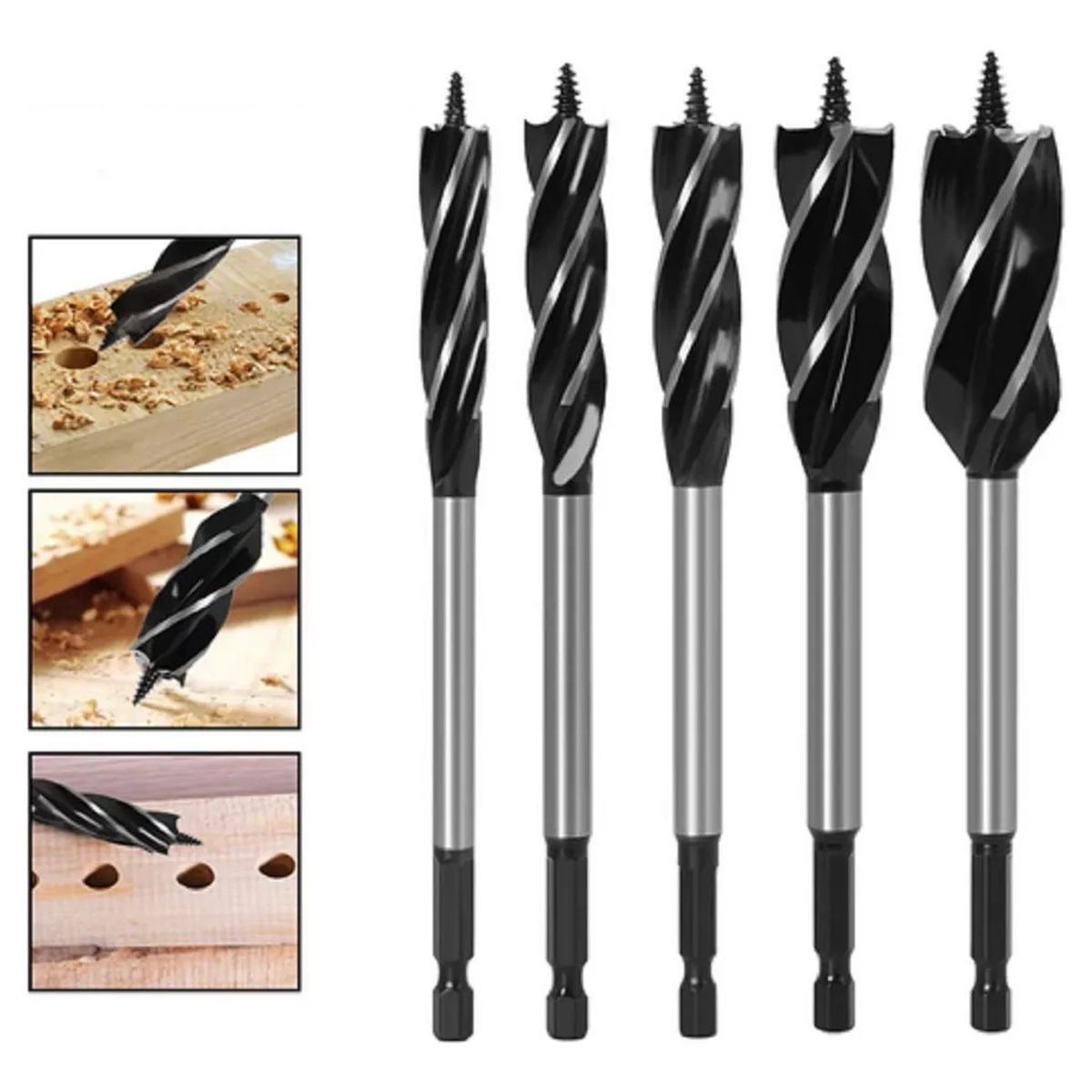GENERICO - Broca Helicoidal Madera Vigas Set 5 pcs De 26 A 35 mm