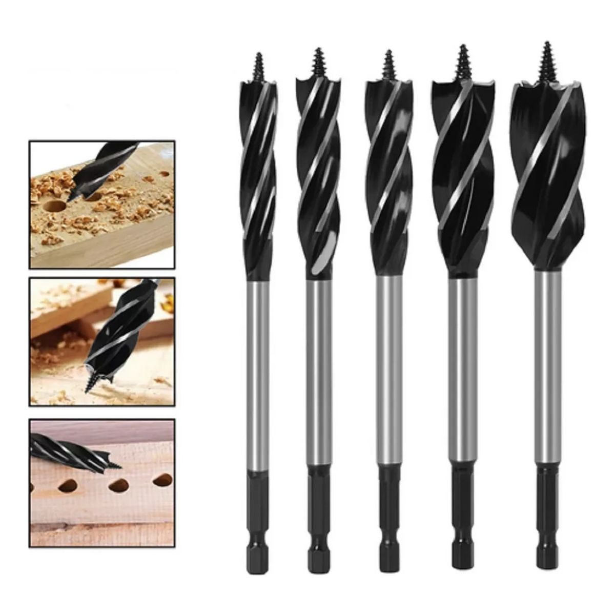 GENERICO - Broca Helicoidal Madera Vigas Set 5 pcs De 26 A 35 mm