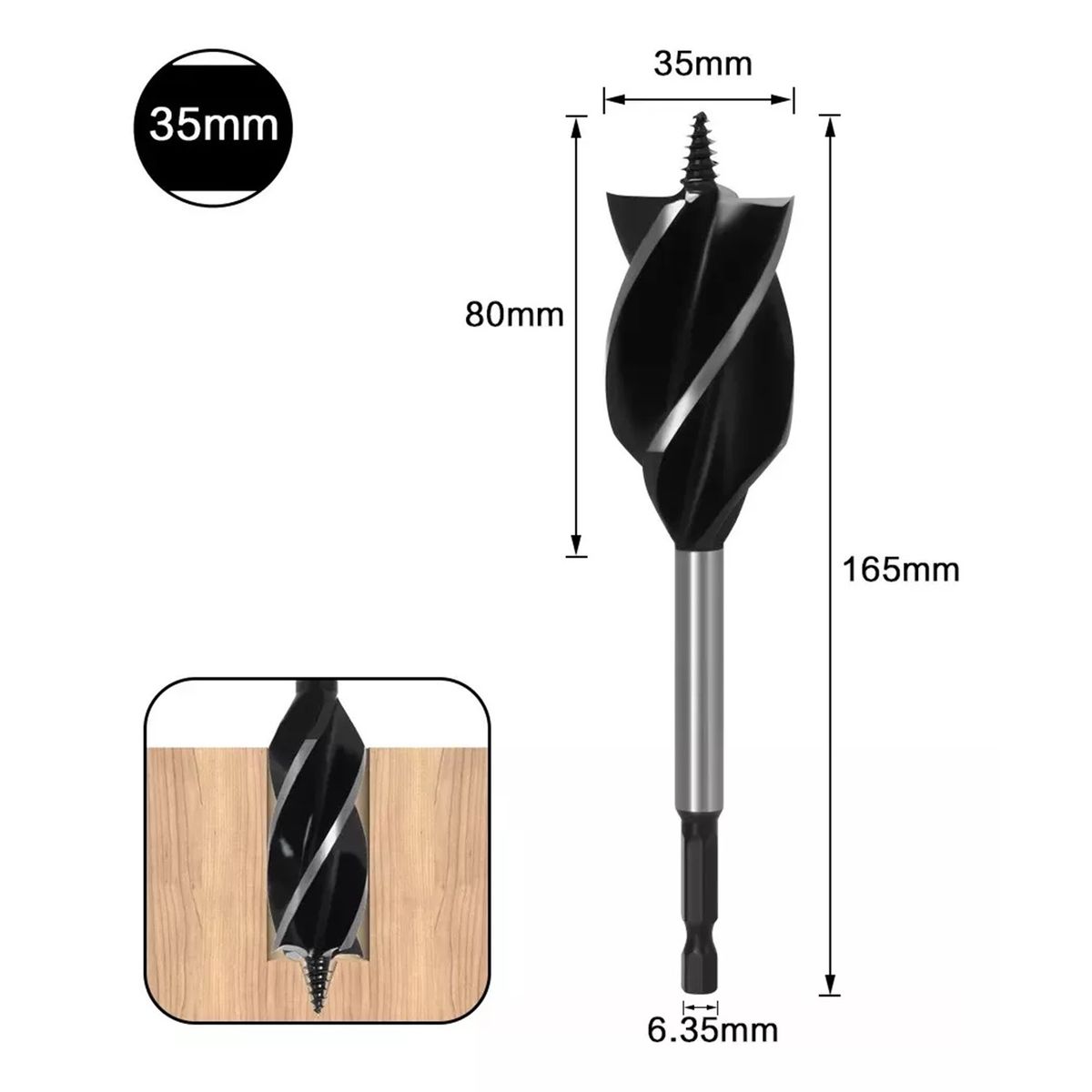 GENERICO - Broca Helicoidal Madera Vigas Set 1 pcs 35 mm