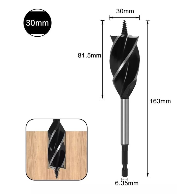 GENERICO - Broca Helicoidal Madera Vigas Set 1 pcs 30 mm