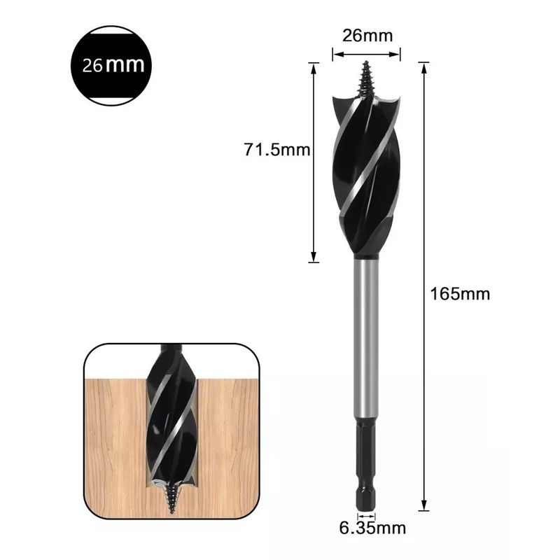 GENERICO - Broca Helicoidal Madera Vigas Set 1 pcs 26 mm