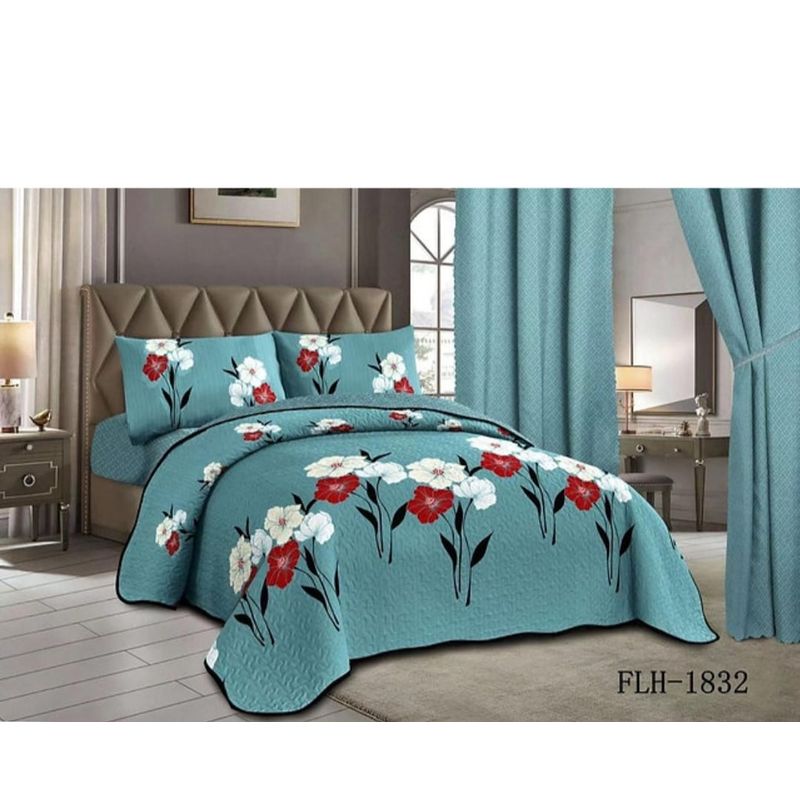GENERICO - Quilt de Verano 2 plazas. Color Verde con Diseño FLH1832