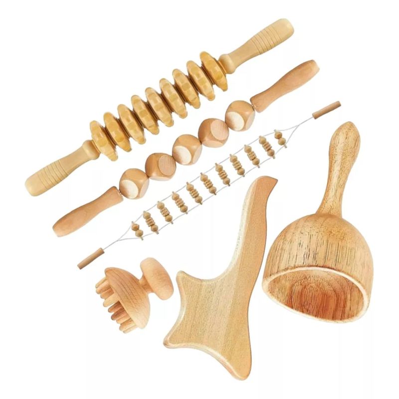 KUANGYE - Kit Rodillo Para Masaje Maderoterapia Maderos De Masaje 6pcs