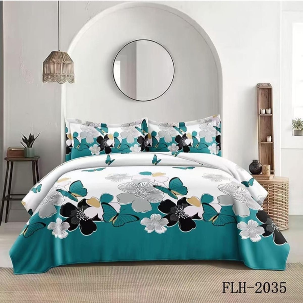 GENERICO - Quilt de Verano 2 plazas. Color Blanco con Diseño FLH2035