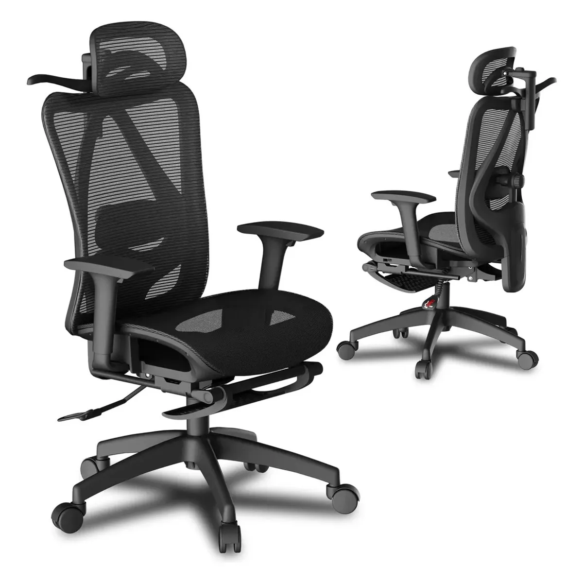 KUANGYE - Silla De Escritorio Ergonómica Con Reposapiernas+percha