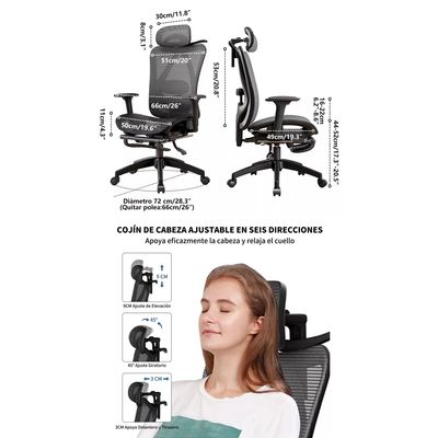 Imagen 2 del producto Silla De Escritorio Ergonómica Con Reposapiernas+percha