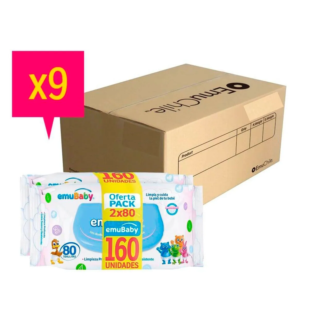 EMUBABY - Toalla Húmeda Emubaby Premium con tapa - 1.140 Uds.