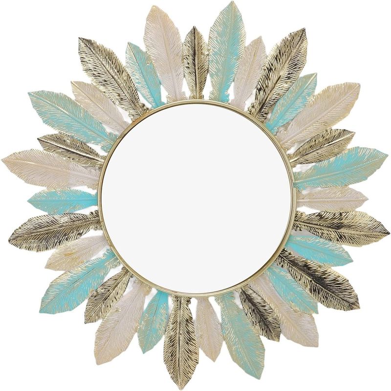 GENERICO - Espejo Plumas 43cm Circular de Metal Taller Sin Fronteras