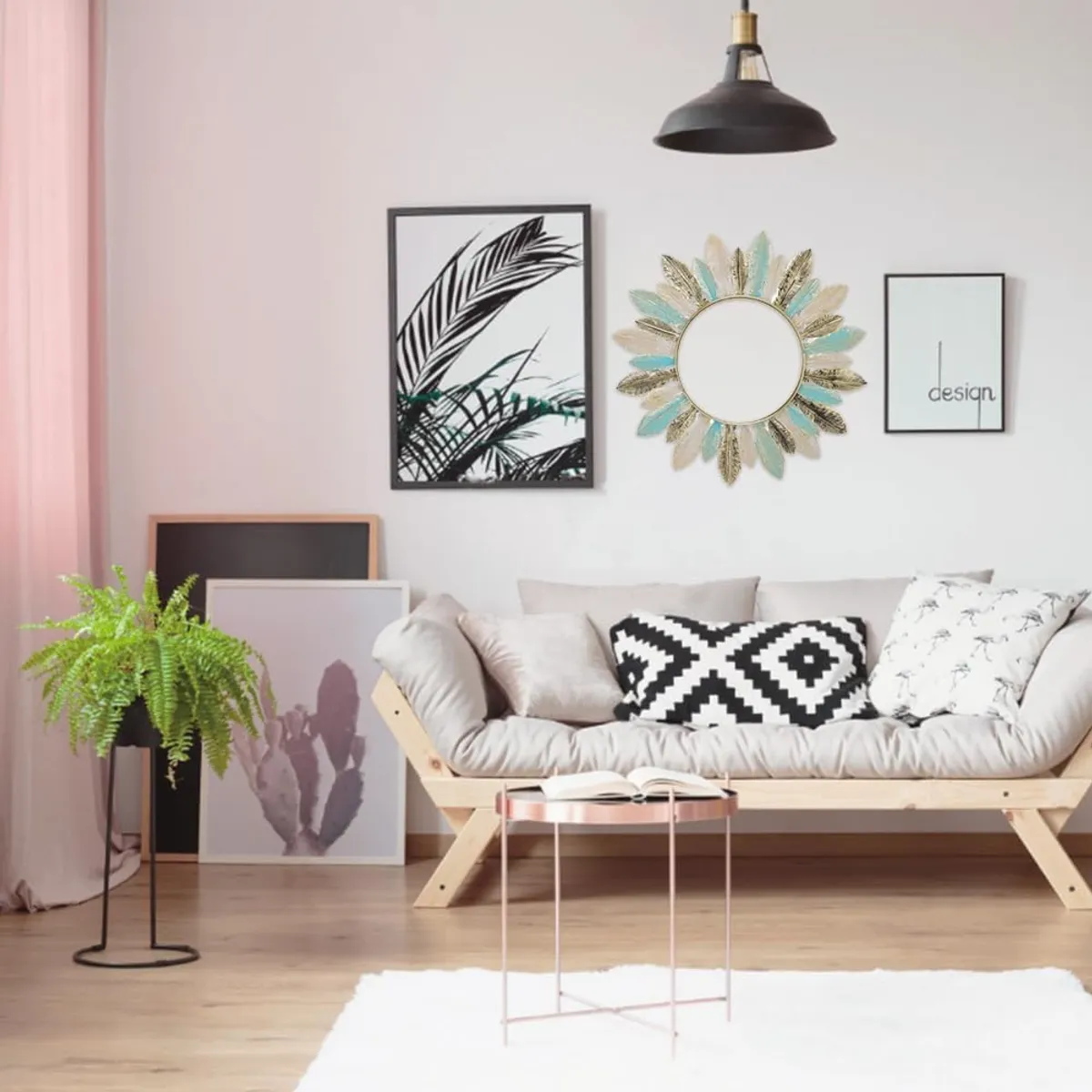 GENERICO - Espejo Plumas 51cm Circular de Metal Taller Sin Fronteras