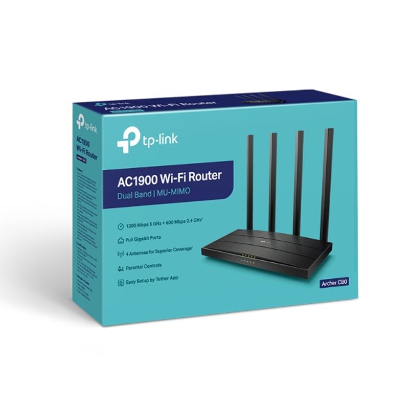 TP LINK - Router TP-Link Archer C80 AC1900 Wi-Fi 5 13 Gbps MU-MIMO TP LINK