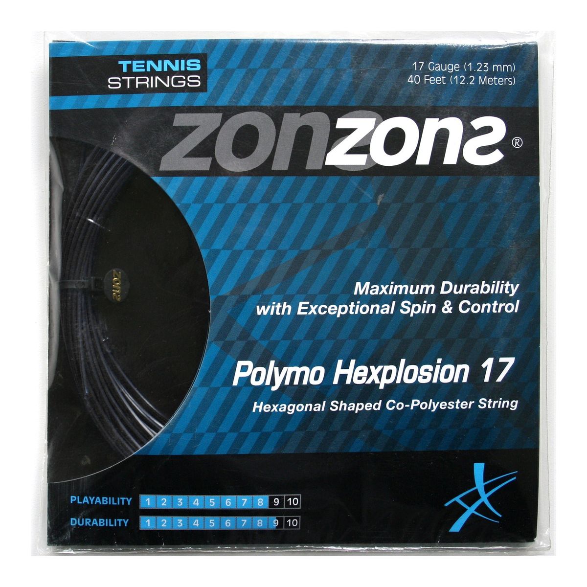 ZONS - Set Cuerda Tenis Zons Polymo Hexplosion 1.23 Negro
