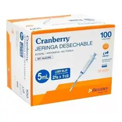 CRANBERRY - Jeringa Desechable Luer Slip 5cc 21g X 1 1/2 Caja 100 Unid.