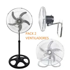 ANGELES DEL HOGAR - Pack 2 Ventiladores De 5 Aspas Metálica Pedestal Pared Y Mesa