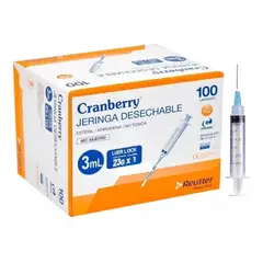 CRANBERRY - Jeringa Desechable Luer Lock 3cc 21g X 1 1/2 Caja 100 Unid.