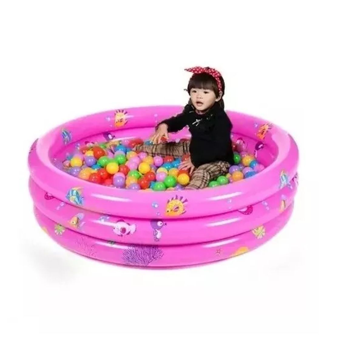 CARIBEE - Piscina Redonda Inflable Niños Anillos Rosada