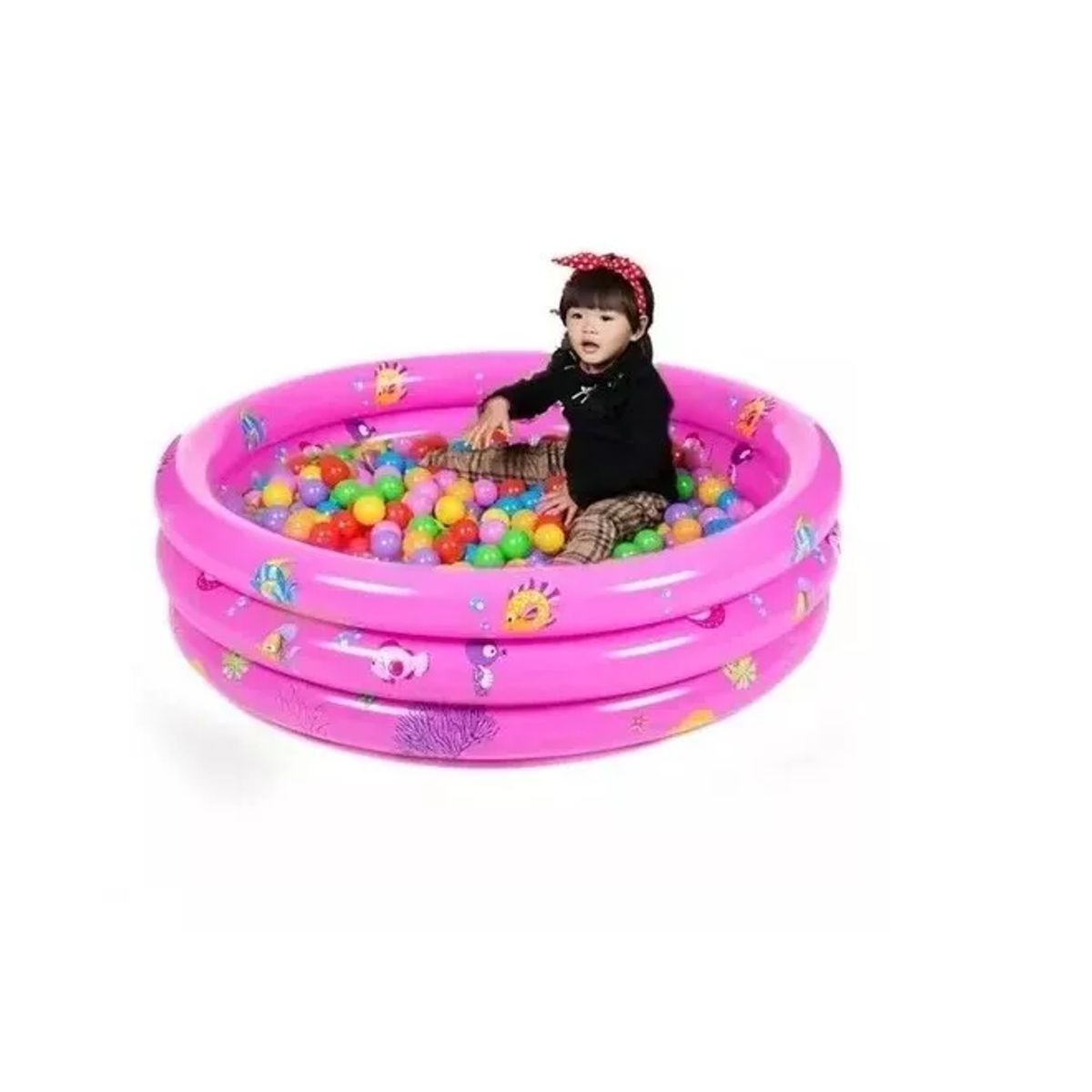 CARIBEE - Piscina Redonda Inflable Niños Anillos Rosada