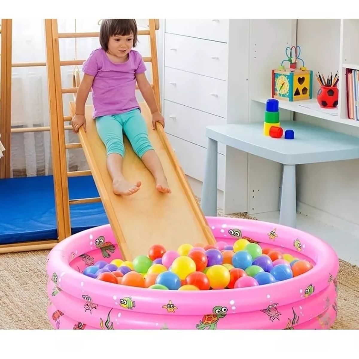 CARIBEE - Piscina Redonda Inflable Niños Anillos Rosada