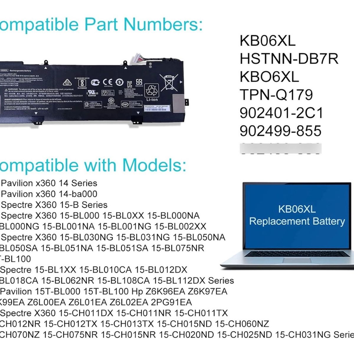 GENERICO - Batería Kb06xl Para Hp Spectre X360 15-bl002xx Series