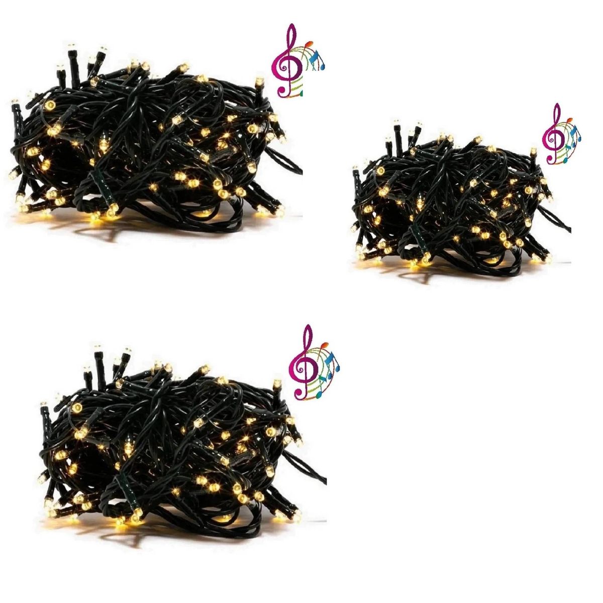 GENERICO - Pack X3 Luces Blancas Cálidas Musical 100 Led De 8 Metros
