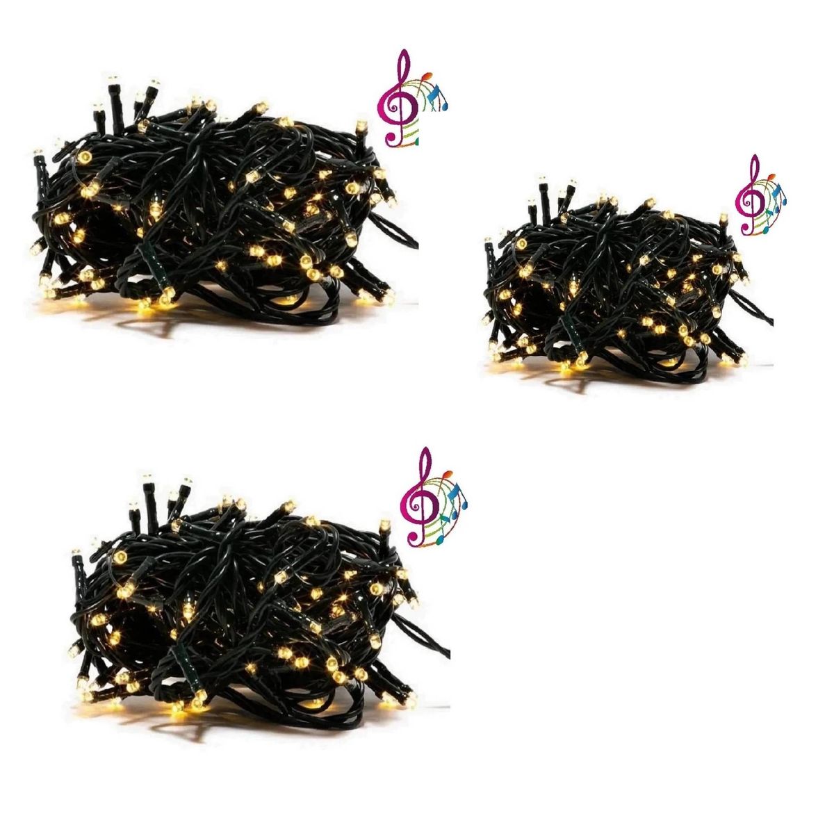 GENERICO - Pack X3 Luces Blancas Cálidas Musical 100 Led De 8 Metros
