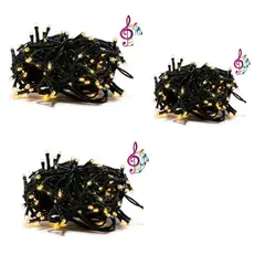 GENERICO - Pack X3 Luces Blancas Cálidas Musical 100 Led De 8 Metros