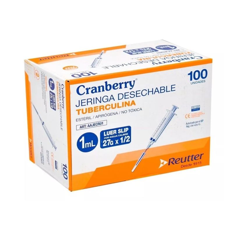 CRANBERRY - Jeringa Tuberculina 1 Ml Luer Slip 27g * 1/2 1ml Cranberry