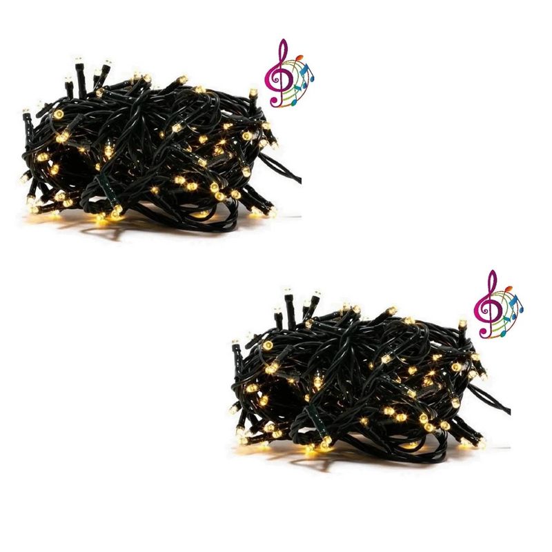 GENERICO - Pack X2 Luces Blancas Cálidas Musical 300 Led De 25 Metros