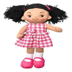 WOODY TOYS - Muñeca De Tela Con Vestido A Cuadros Rosa