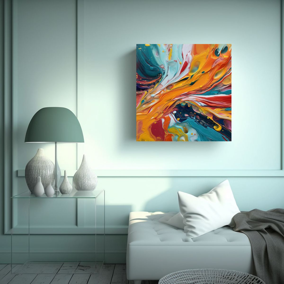 GENERICO - Pintura Abstracta Moderna Con Colores Vivos Y 50x50 Cm