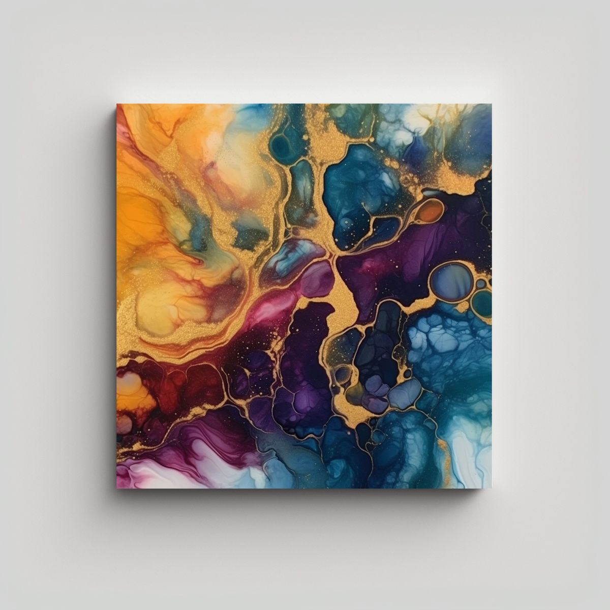 GENERICO - Pinturas Abstractas Con Alcohol Ink En Tonos Joya 80x80 Cm