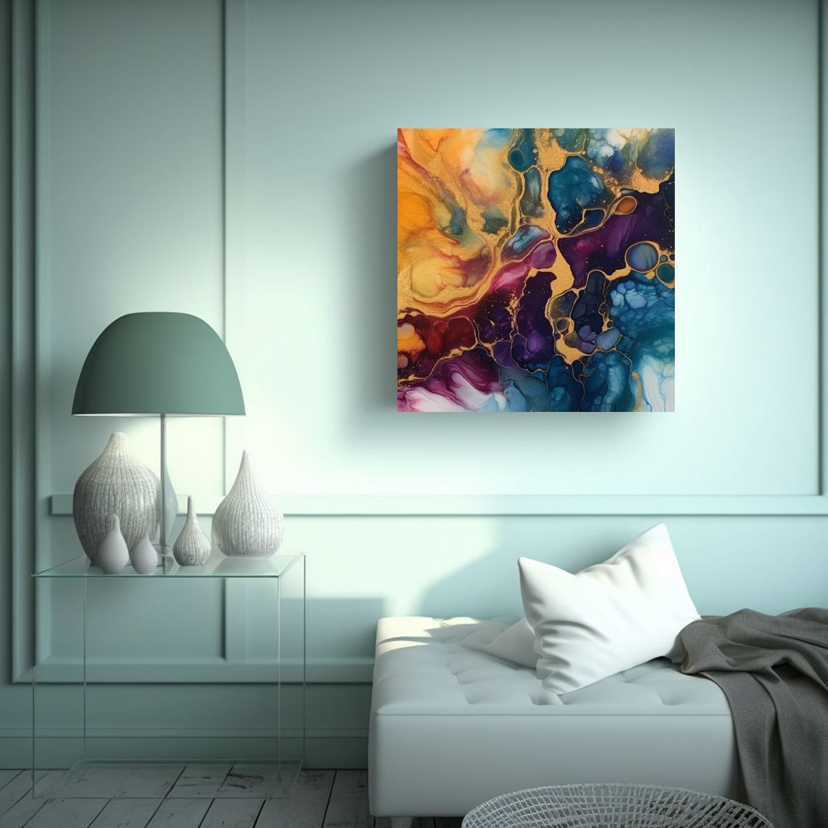 GENERICO - Pinturas Abstractas Con Alcohol Ink En Tonos Joya 80x80 Cm