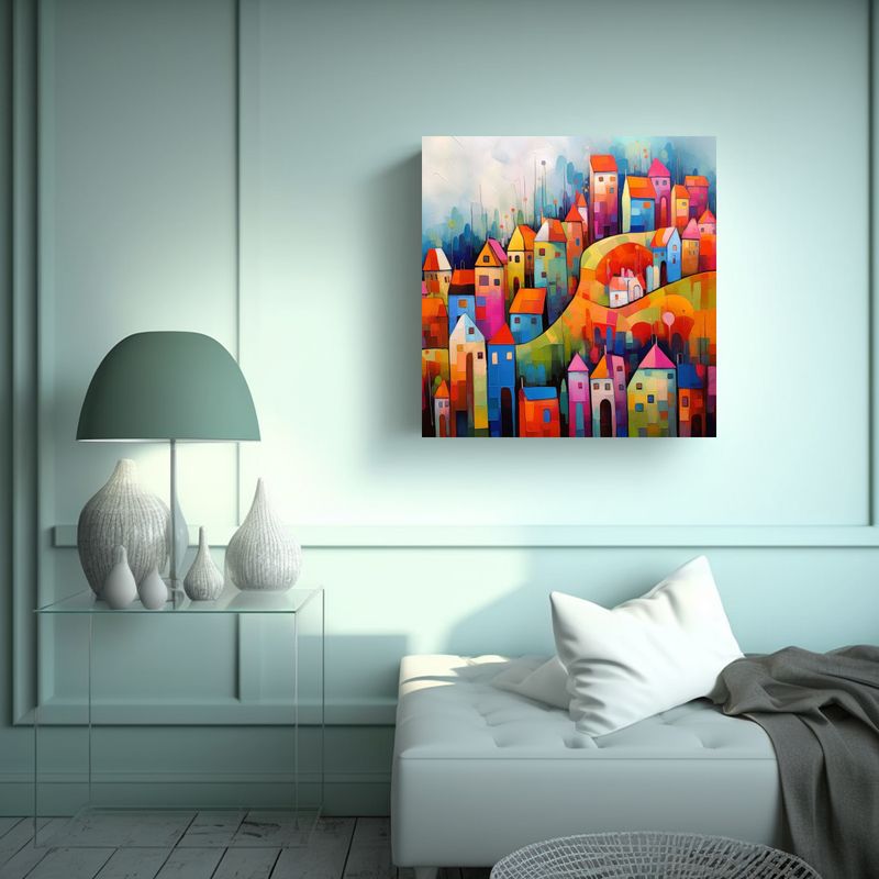GENERICO - Pinturas De Paisajes Semi Abstractos Coloridos 90x90 Cm