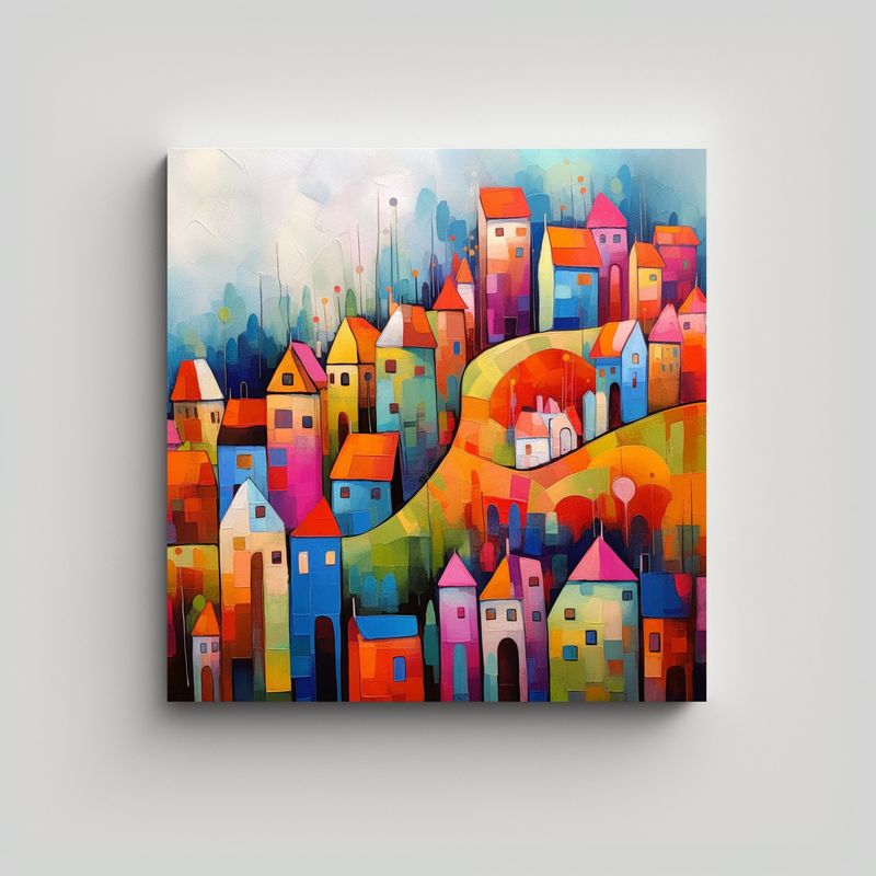 GENERICO - Pinturas De Paisajes Semi Abstractos Coloridos 60x60 Cm
