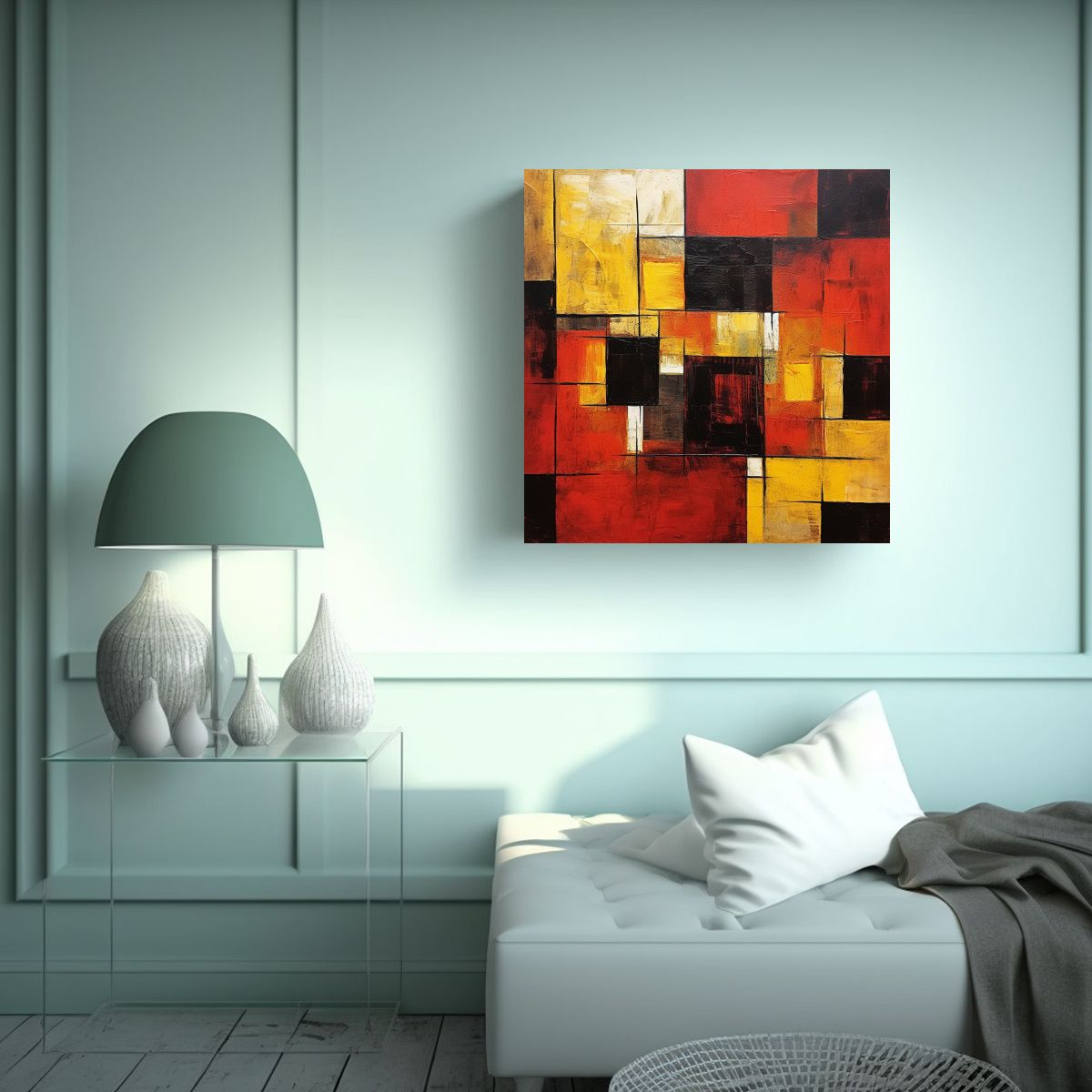 GENERICO - Pintura Abstracta De Arte Urbano En Amarillo, 50x50 Cm