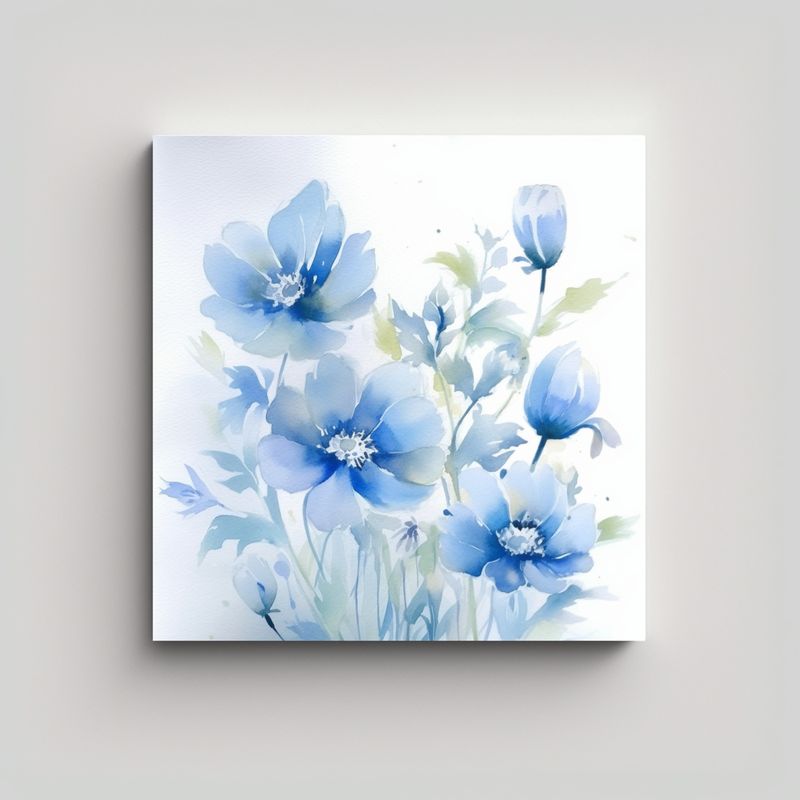GENERICO - Pintura Al Agua De Hermosas Flores Azules Para 60x60 Cm